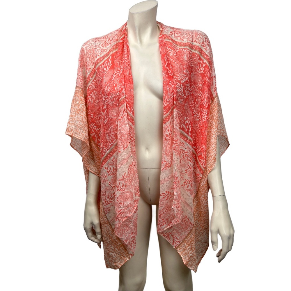 Simply Noelle Orange Eastern Print‎ Open Kimono Cover Up